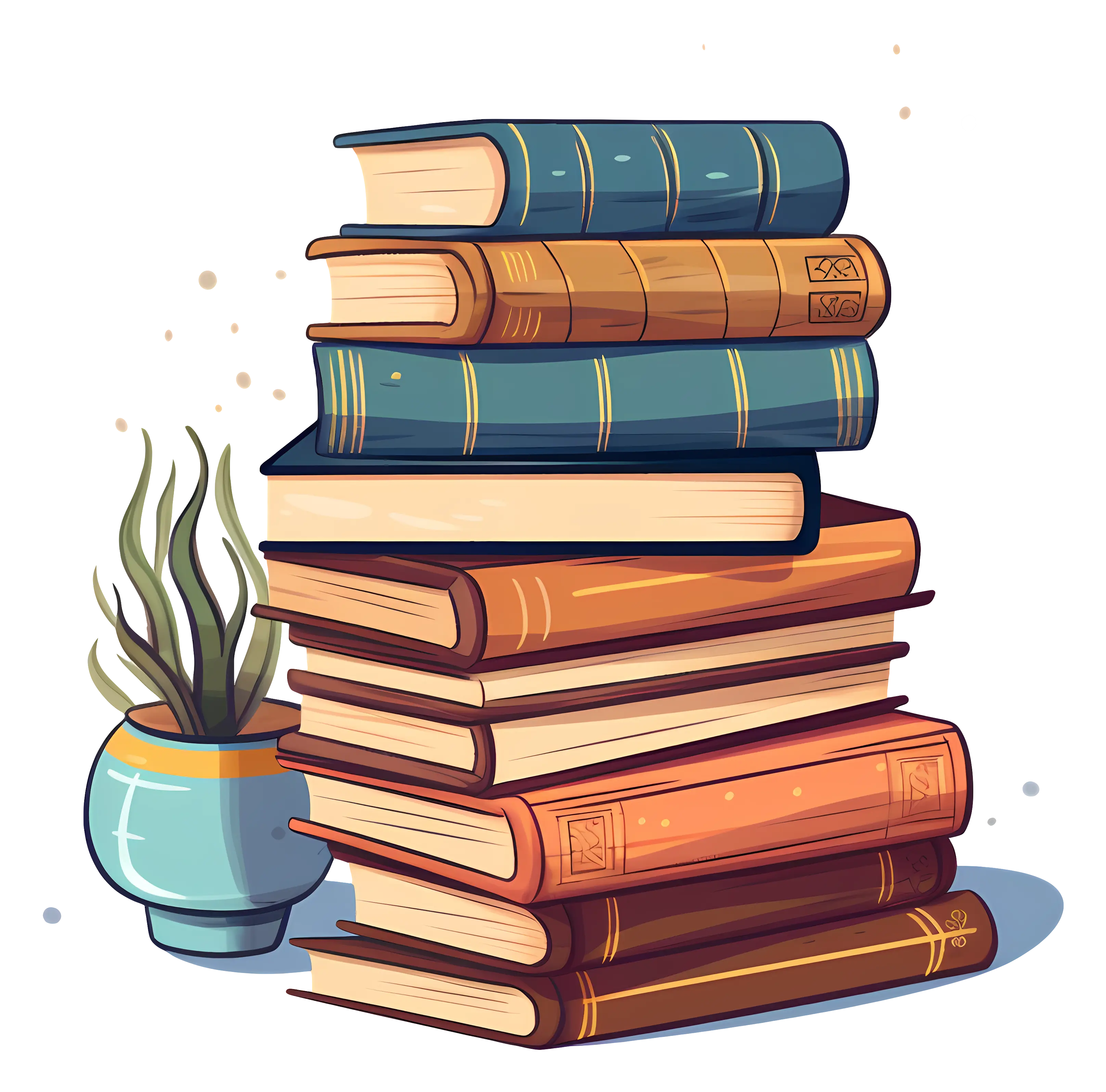 Stack of Vintage Books with Potted Plant