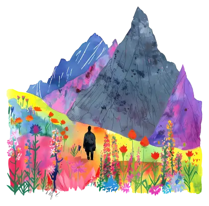 Mountain Landscape with Colorful Flowers