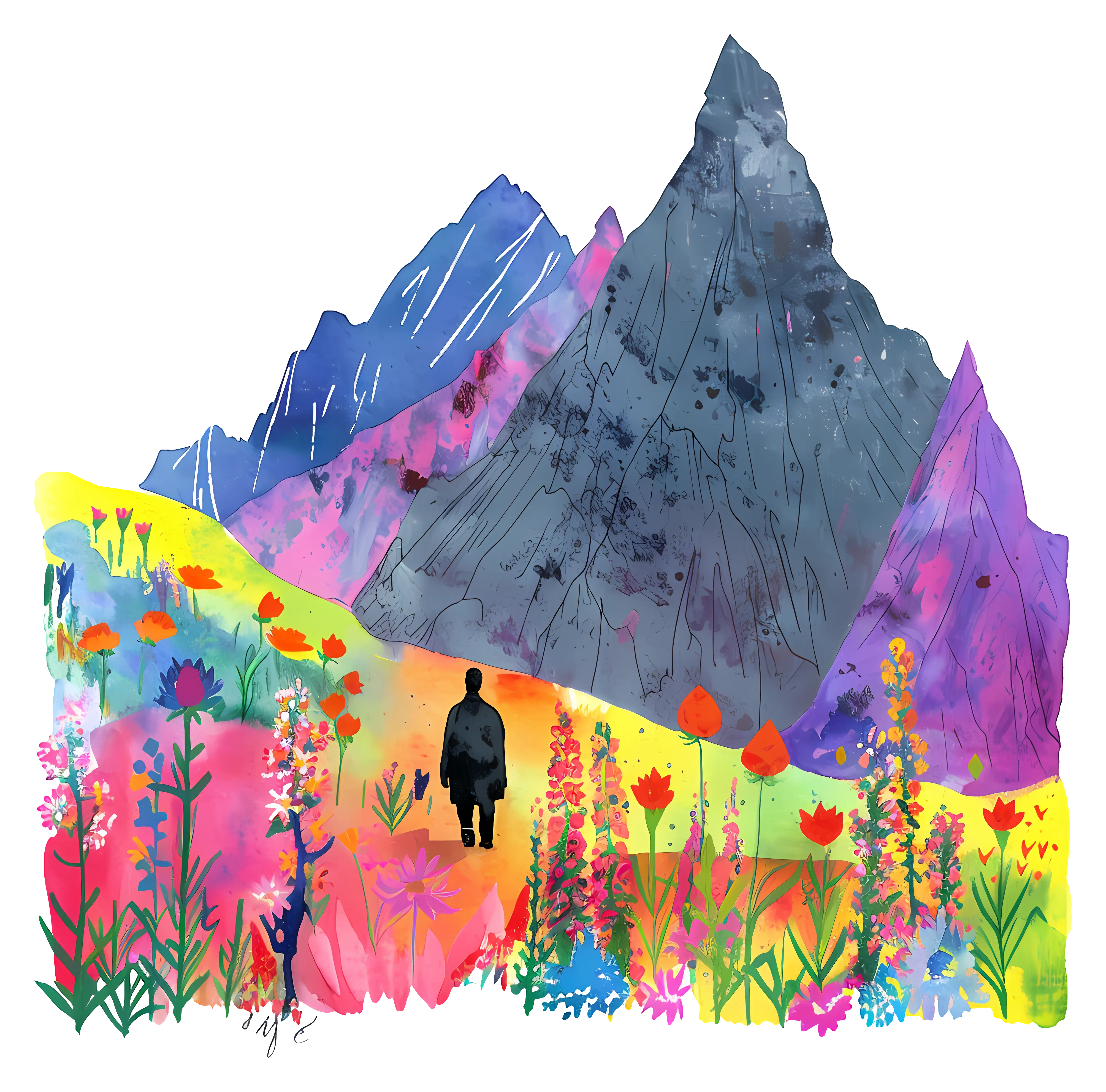 Mountain Landscape with Colorful Flowers