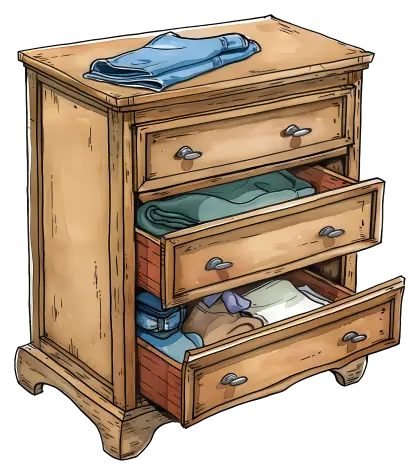 Wooden Dresser with Open Drawers