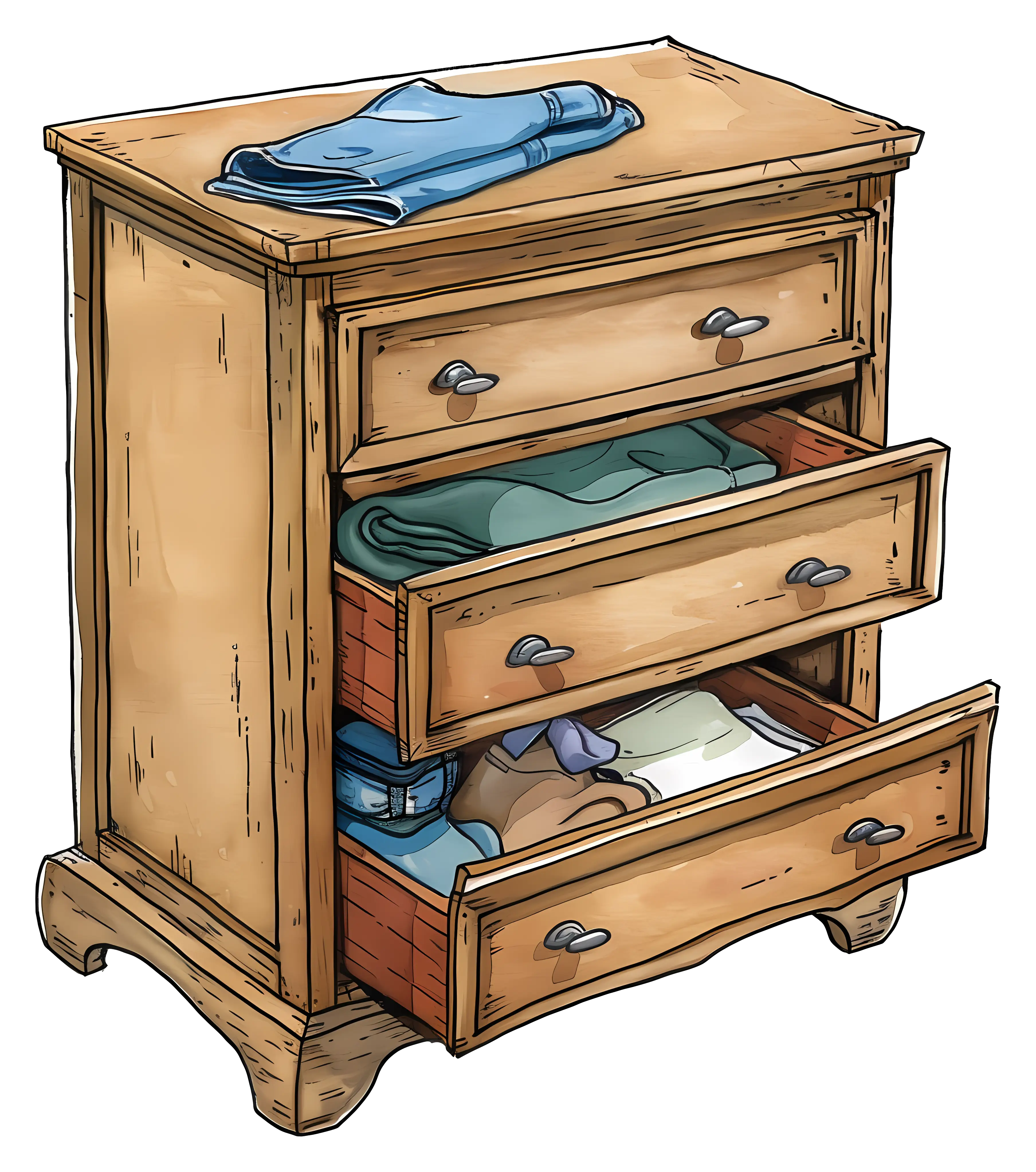Wooden Dresser with Open Drawers
