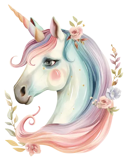 Colorful Unicorn with Pastel Rainbow Mane