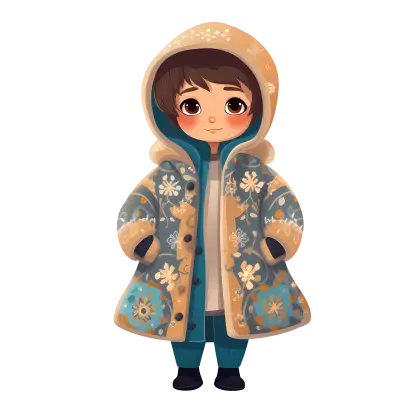 Cartoon Child in Winter Coat with Hood