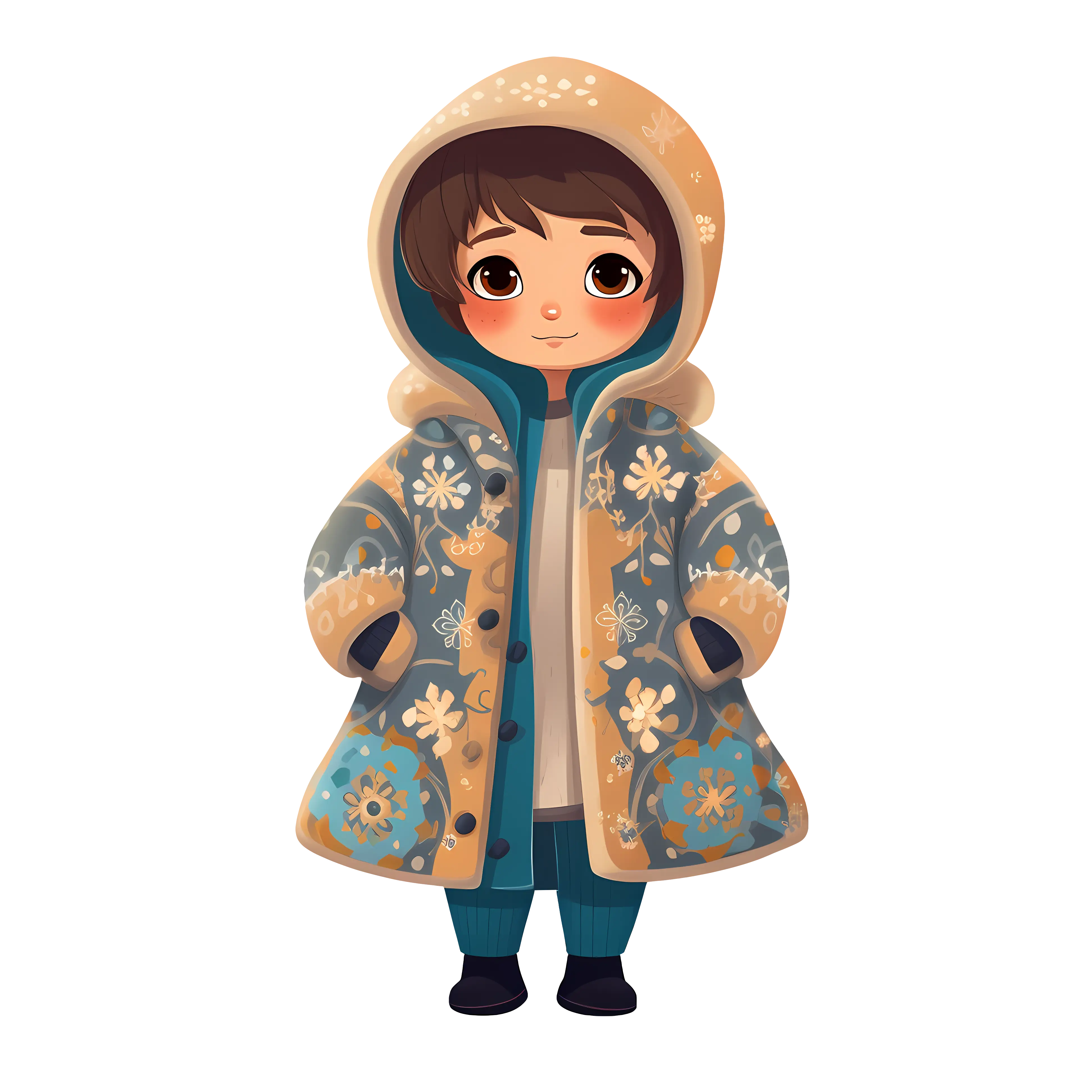Cartoon Child in Winter Coat with Hood