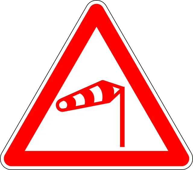 Red Triangle Wind Warning Road Sign