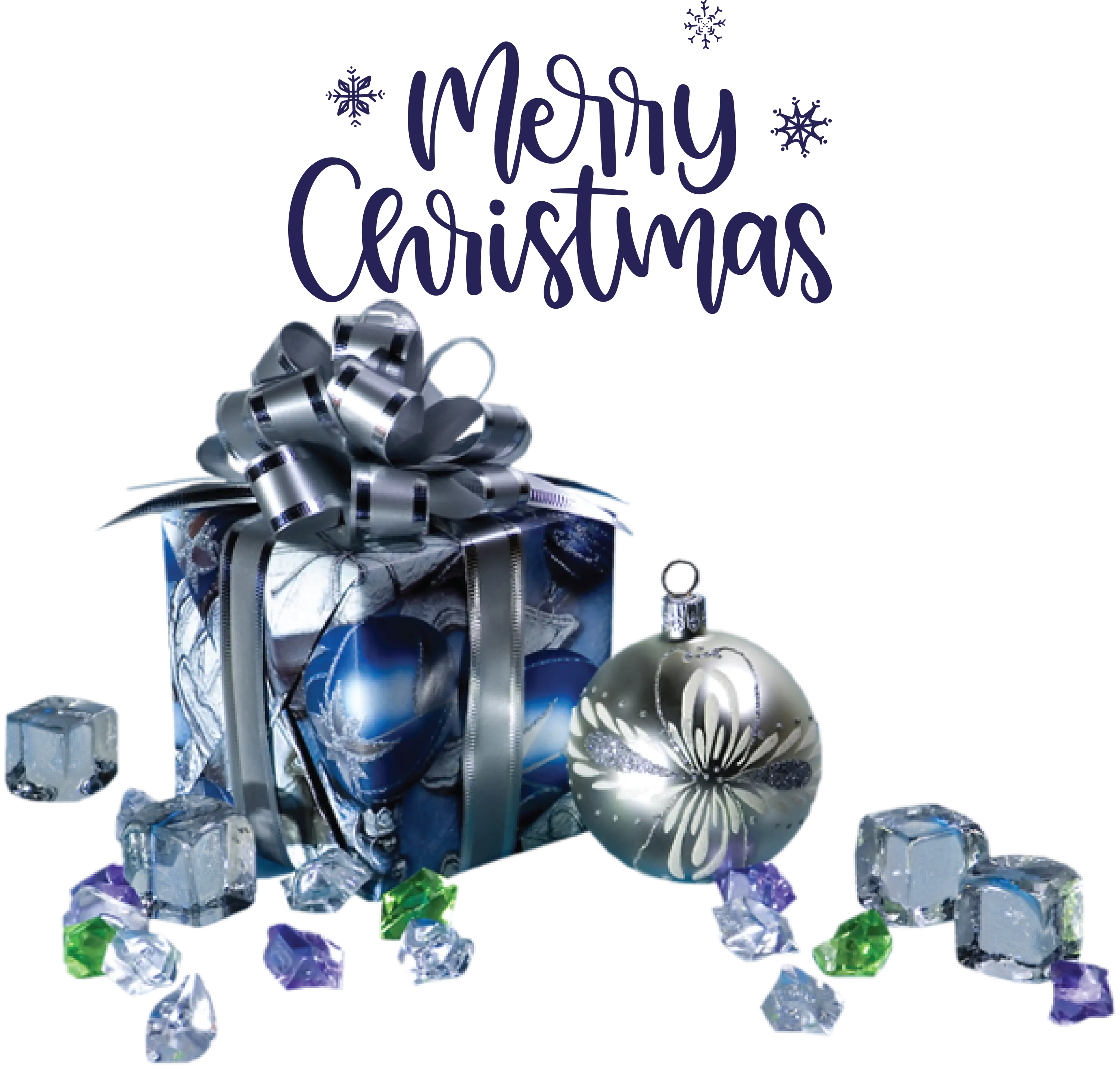 Merry Christmas Gift Box in Blue Wrapping