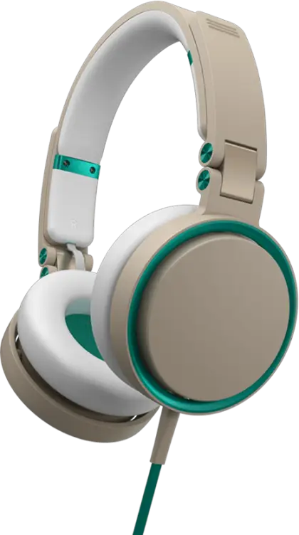 Beige and Green Wired Headphones