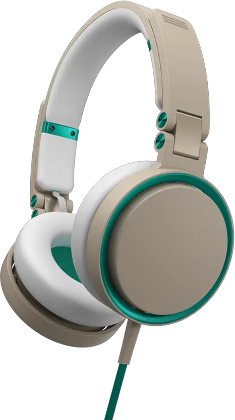 Beige and Green Wired Headphones