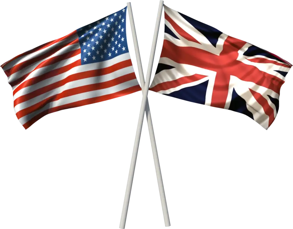 Crossed USA and UK Flags for National Symbols