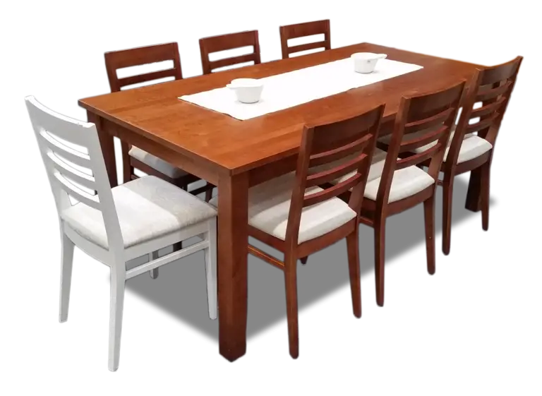 Stylish Wooden Dining Table with White Chairs