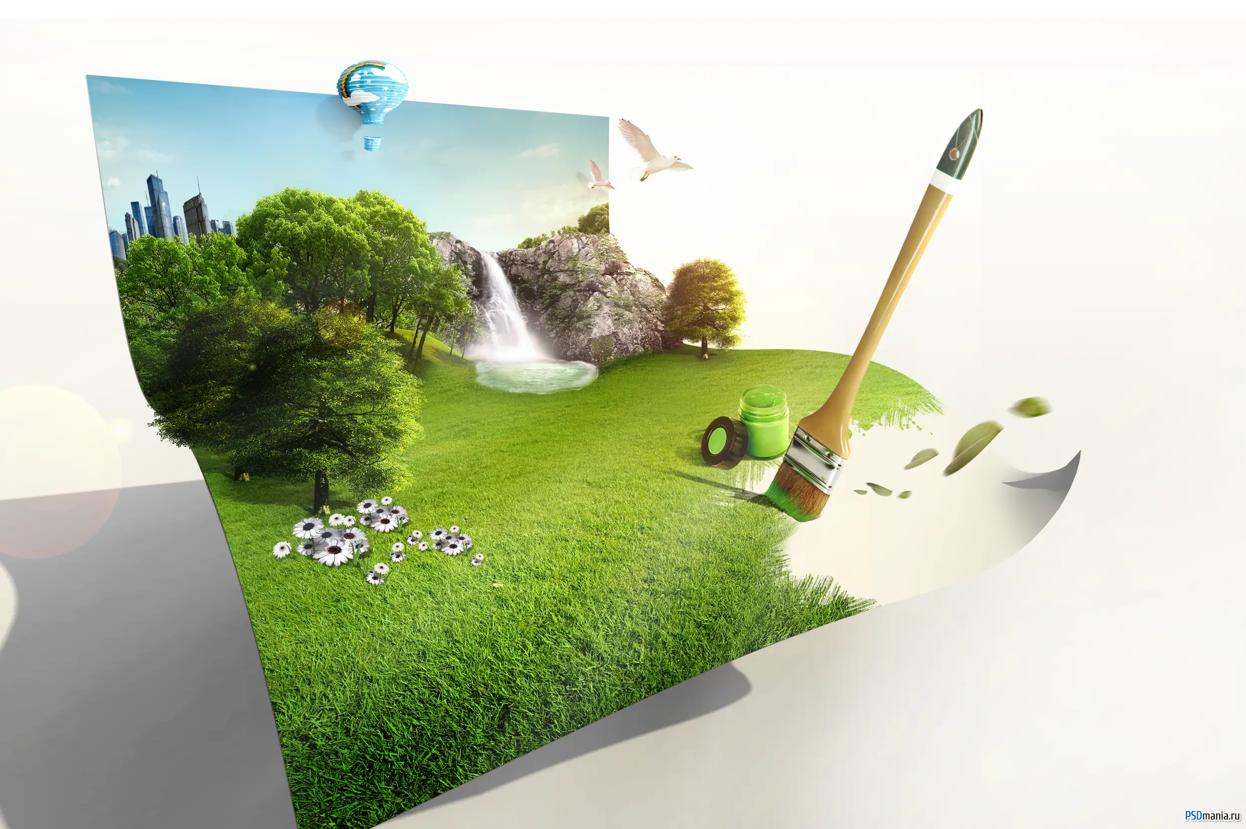 Nature Landscape Painting with Brush