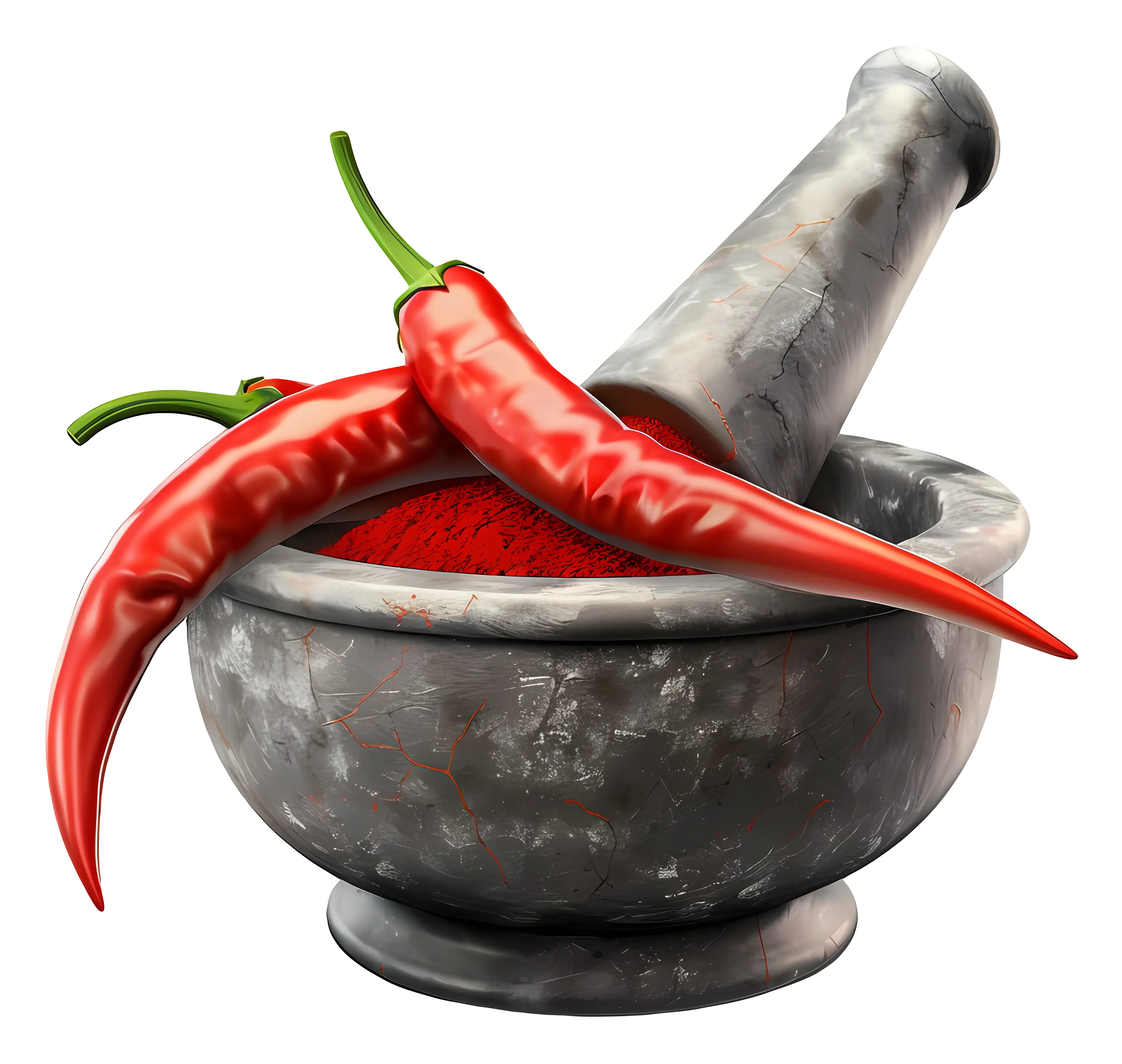 Mortar and Pestle with Red Chili Peppers