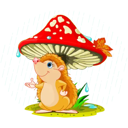 Hedgehog Sheltered Under a Mushroom