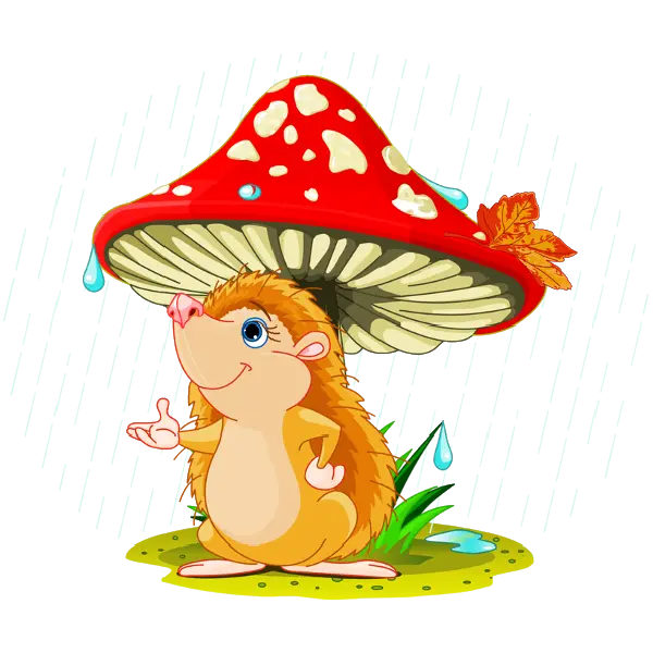 Hedgehog Sheltered Under a Mushroom