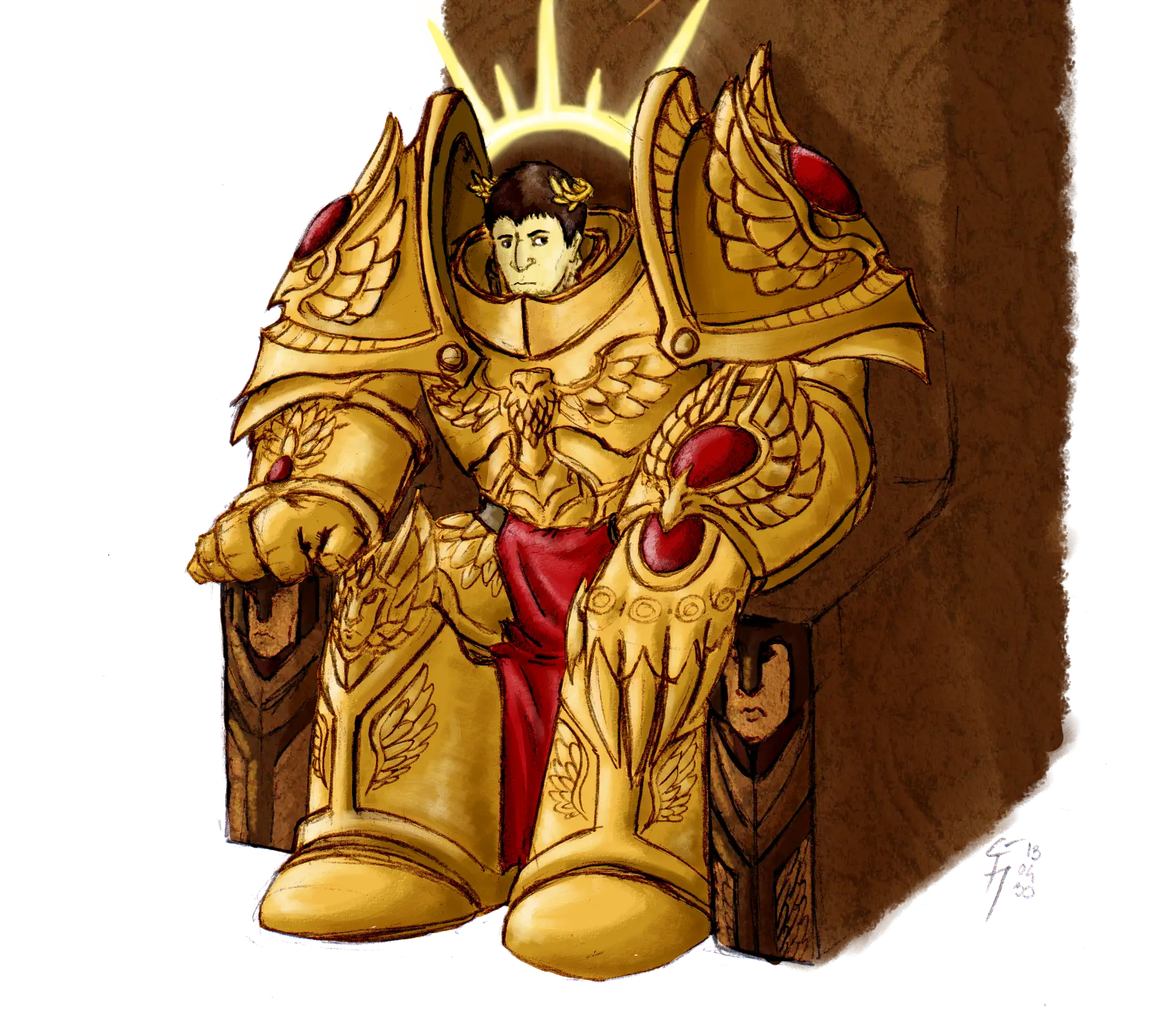 Warrior in Golden Armor on Throne
