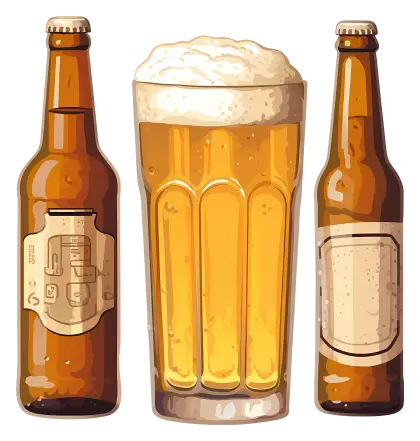 Beer Glass and Bottles Illustration