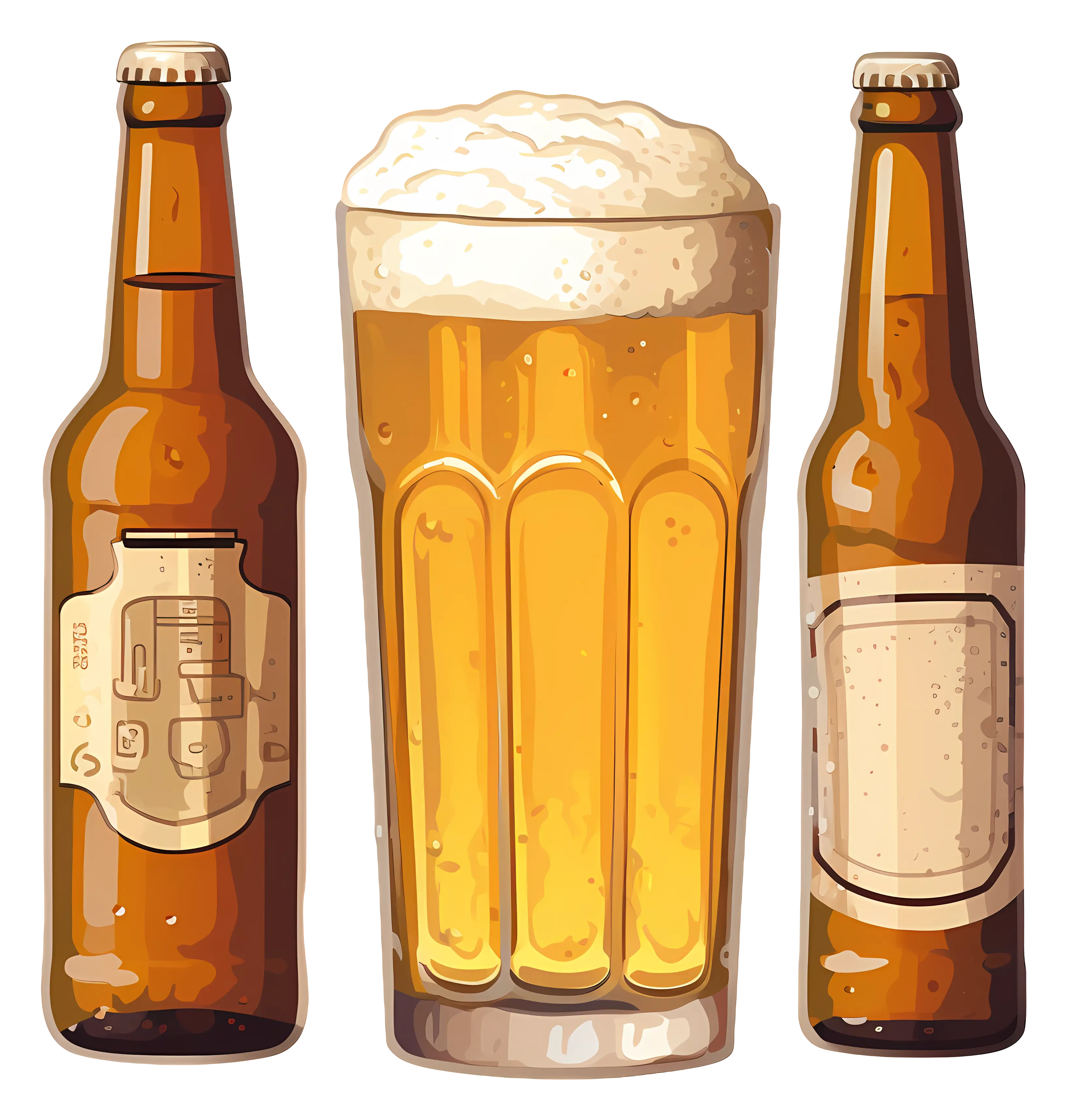 Beer Glass and Bottles Illustration