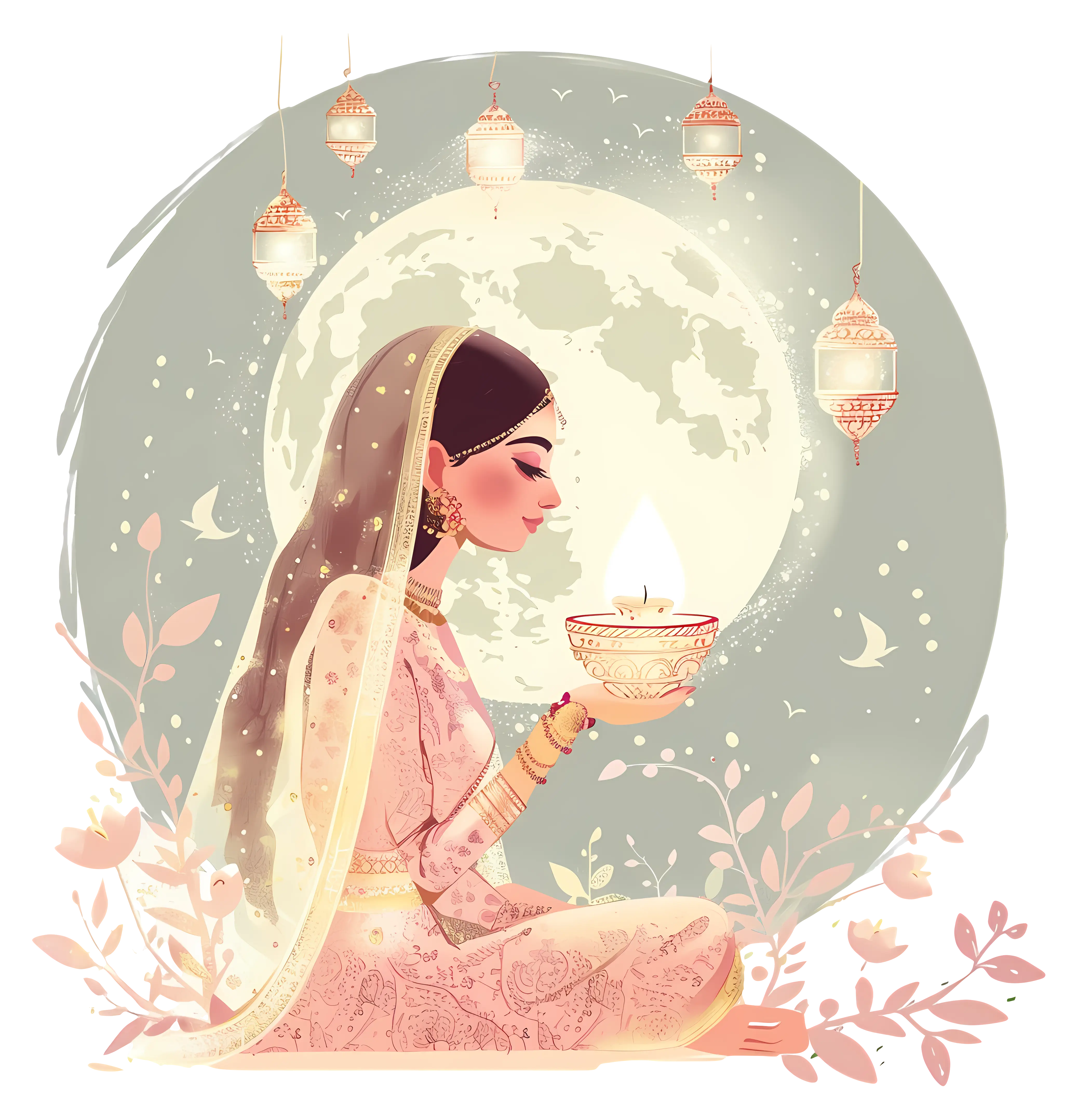Woman with Lamp and Moon
