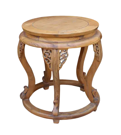 Round Wooden Stool with Ornate Design