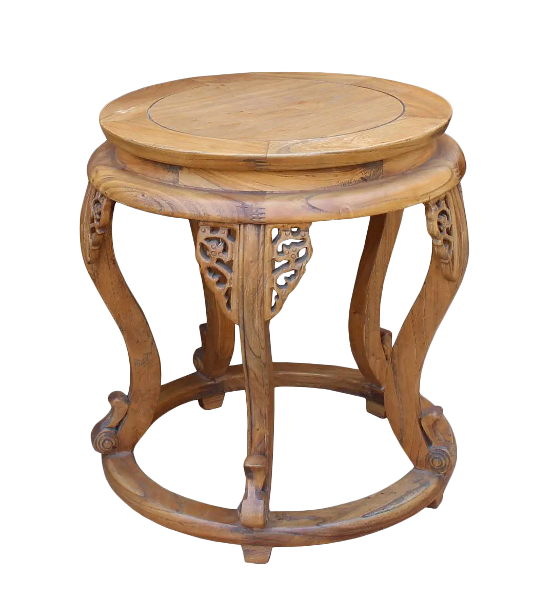 Round Wooden Stool with Ornate Design