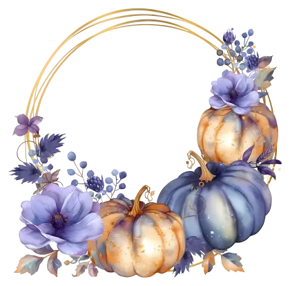 Autumn Pumpkin Floral Wreath Illustration