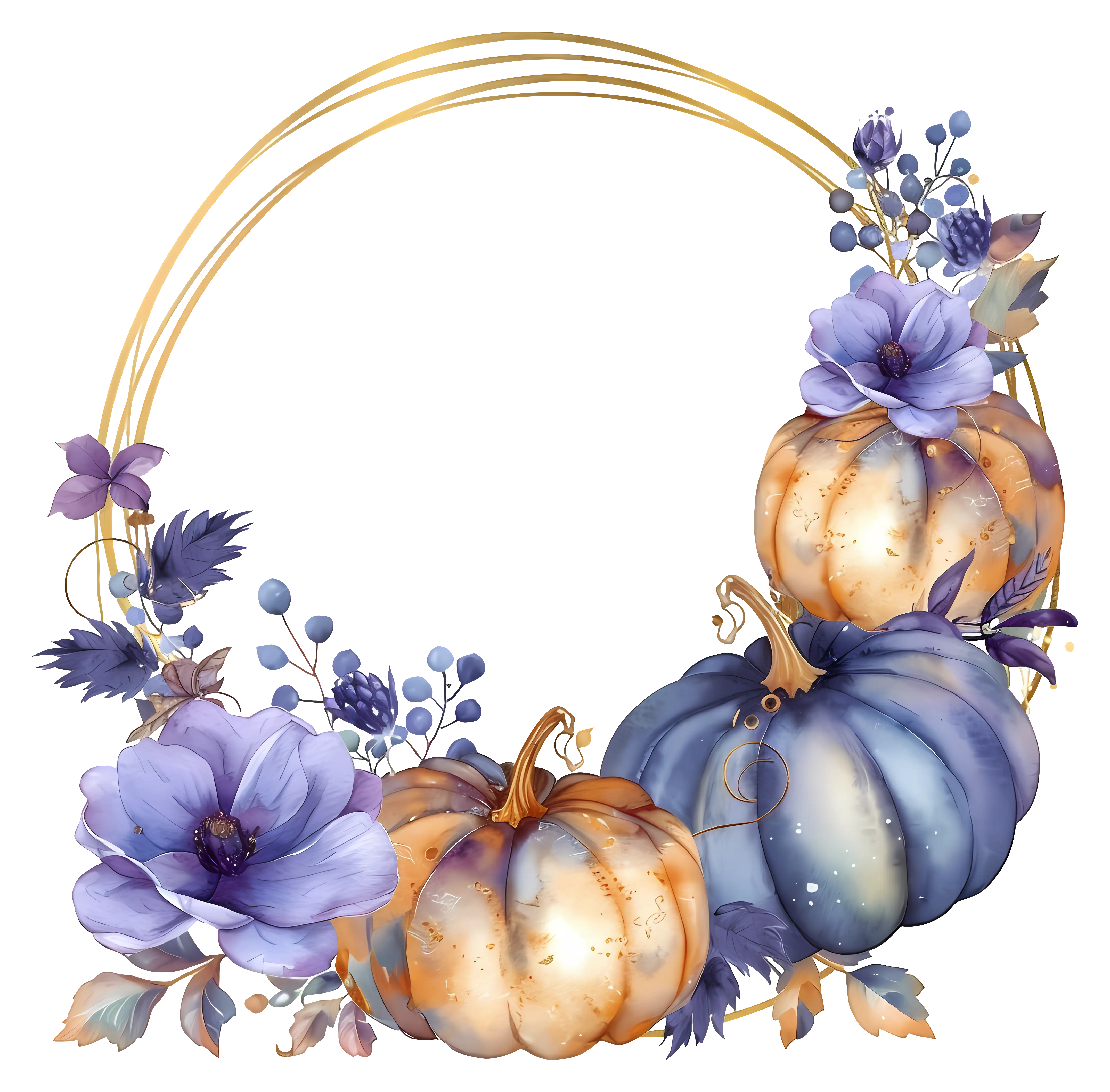 Autumn Pumpkin Floral Wreath Illustration