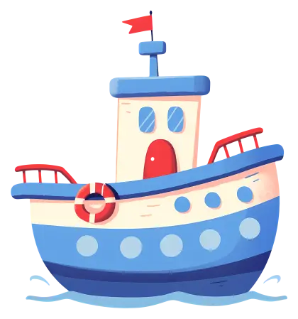 Blue Cartoon Boat on Water