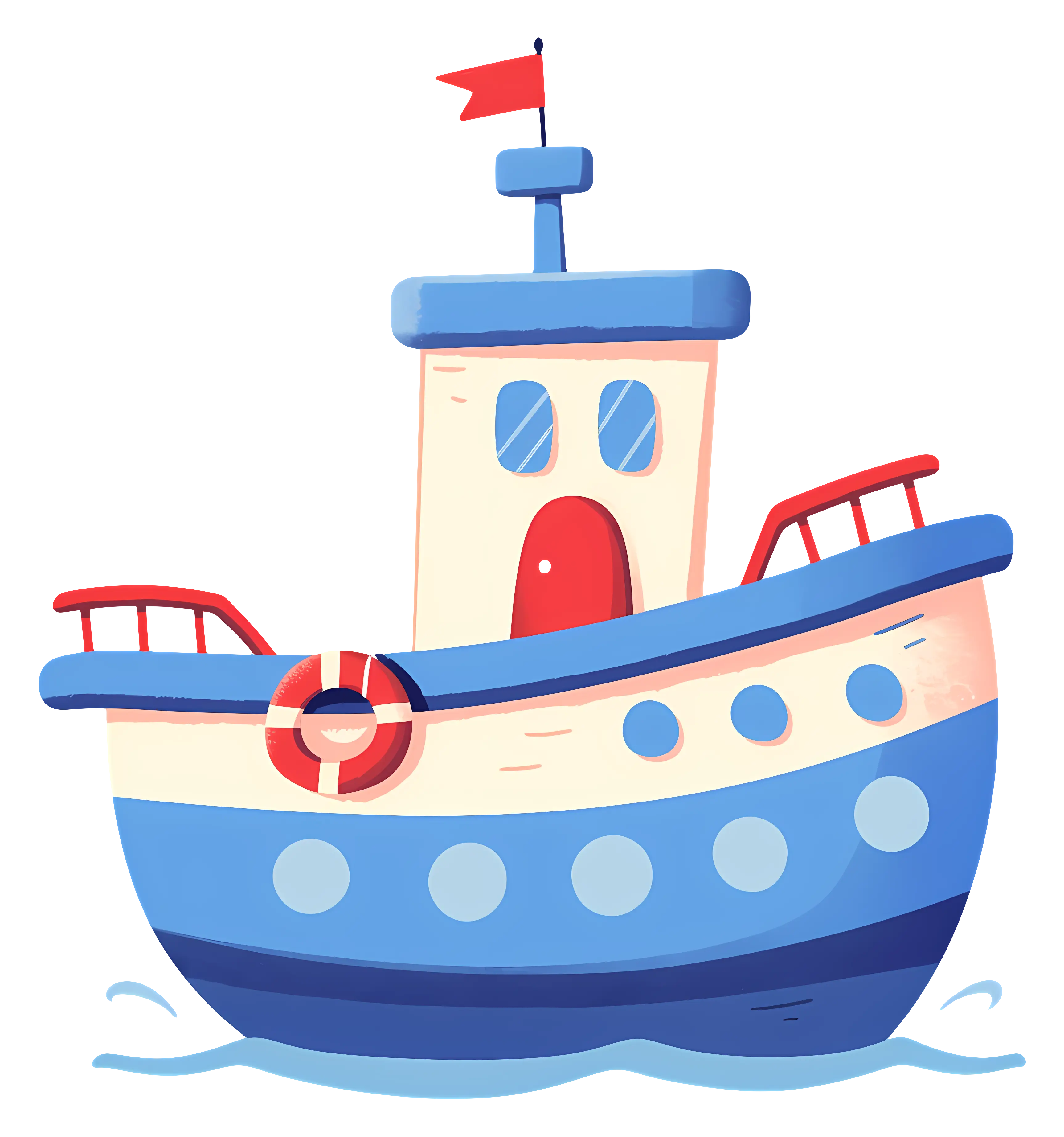 Blue Cartoon Boat on Water