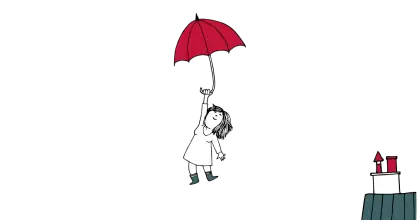 Girl Floating with Red Umbrella