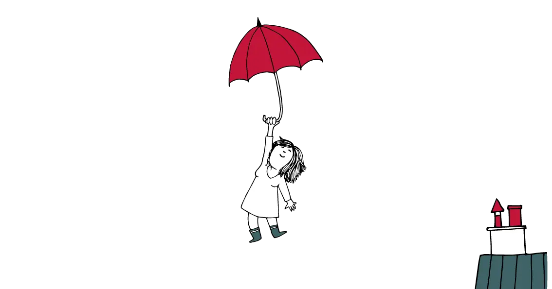 Girl Floating with Red Umbrella