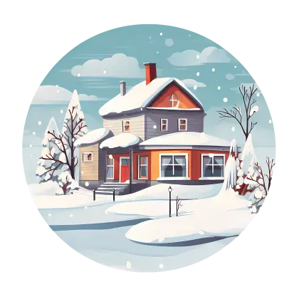 Cozy Winter House Illustration in Snowy Landscape