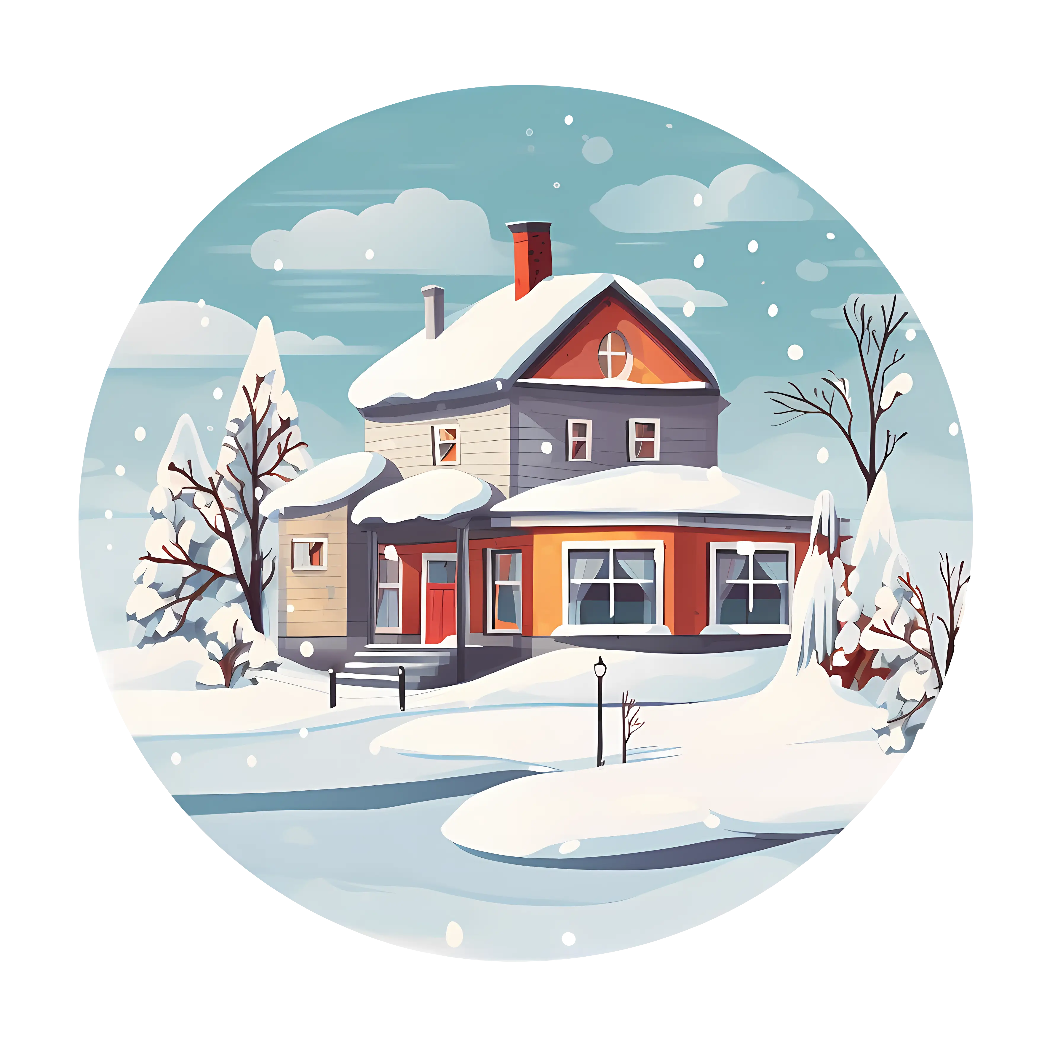 Cozy Winter House Illustration in Snowy Landscape