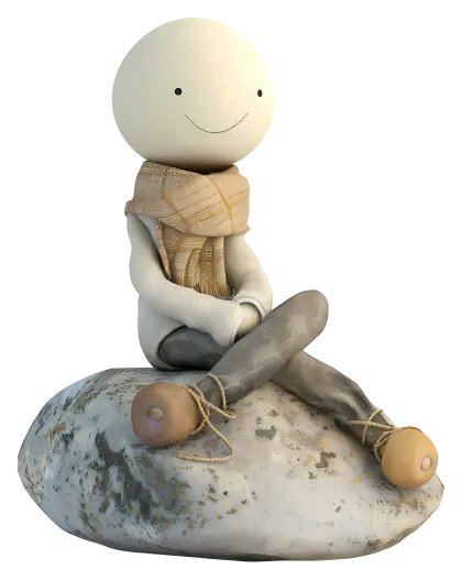 Charming Cartoon Figure Sitting on a Rock