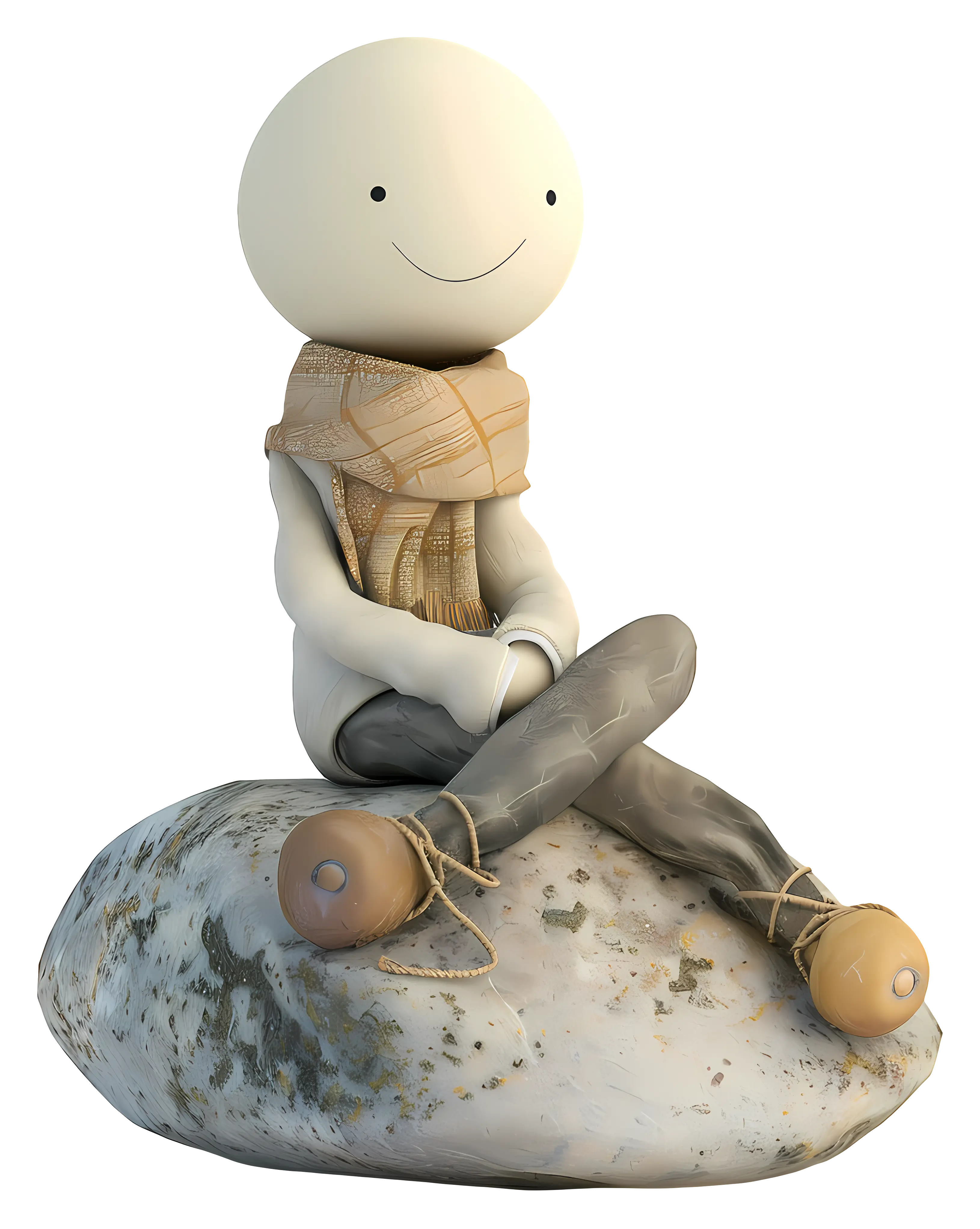 Charming Cartoon Figure Sitting on a Rock