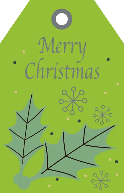 Green Holly Christmas Tag with Snowflakes
