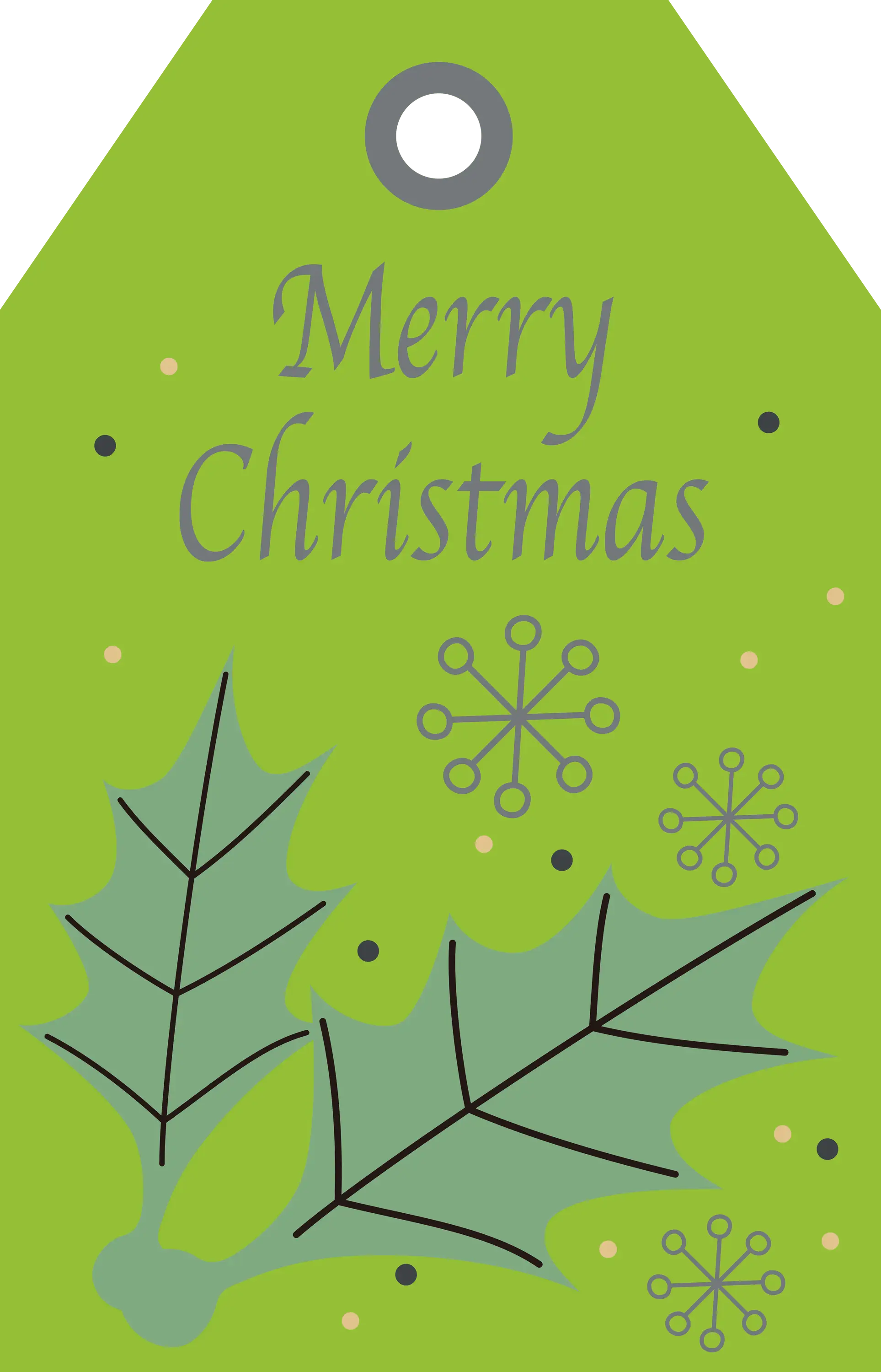 Green Holly Christmas Tag with Snowflakes