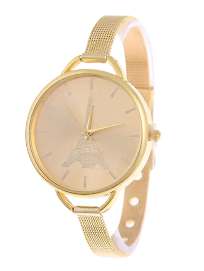 Elegantly Designed Gold Wristwatch with Eiffel Tower Detail