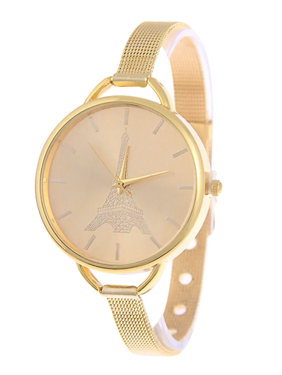 Elegantly Designed Gold Wristwatch with Eiffel Tower Detail