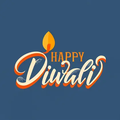 Happy Diwali Text with Lamp Illustration