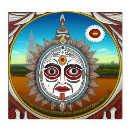 Sun with Face and Temple Background