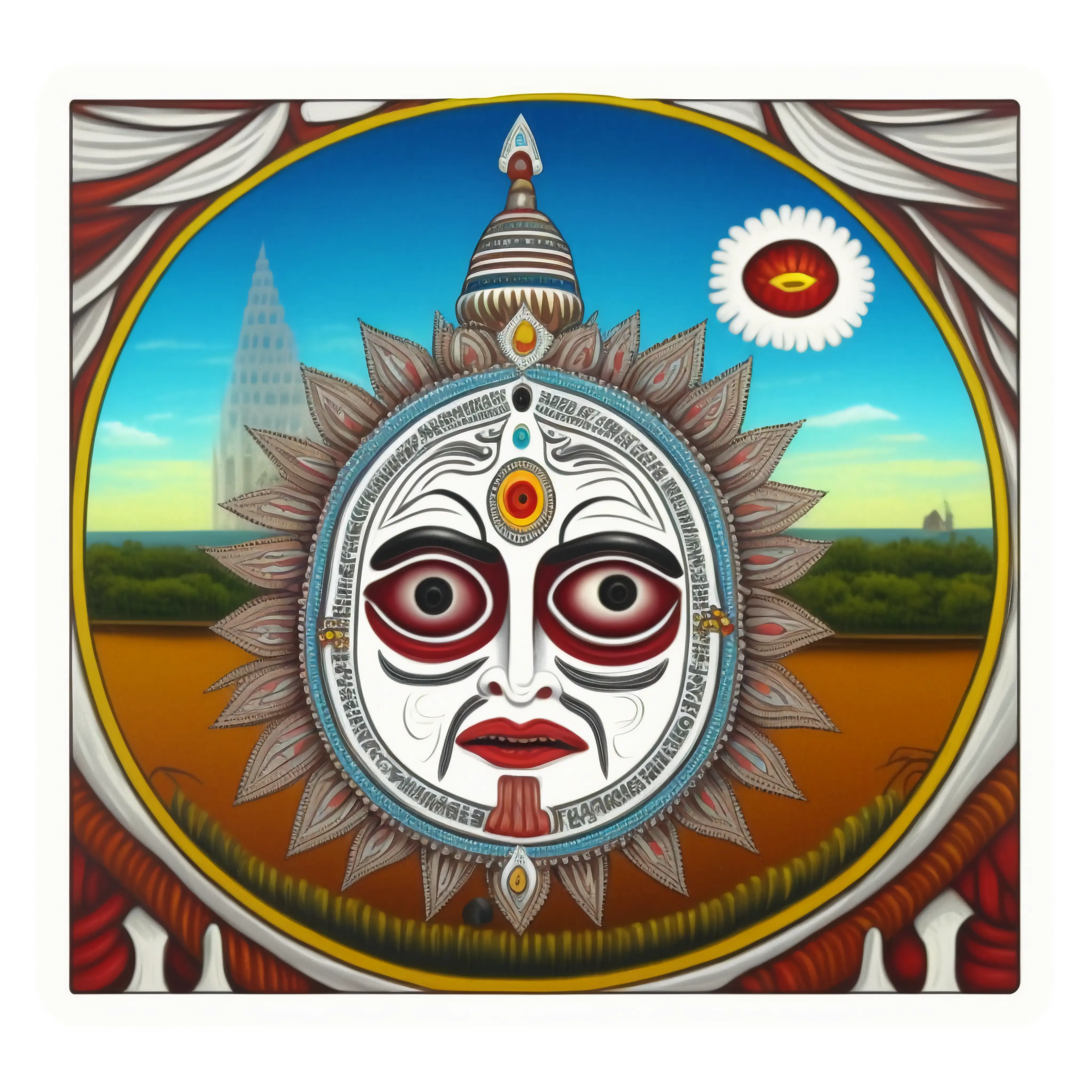 Sun with Face and Temple Background