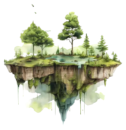 Surreal Floating Island with Trees