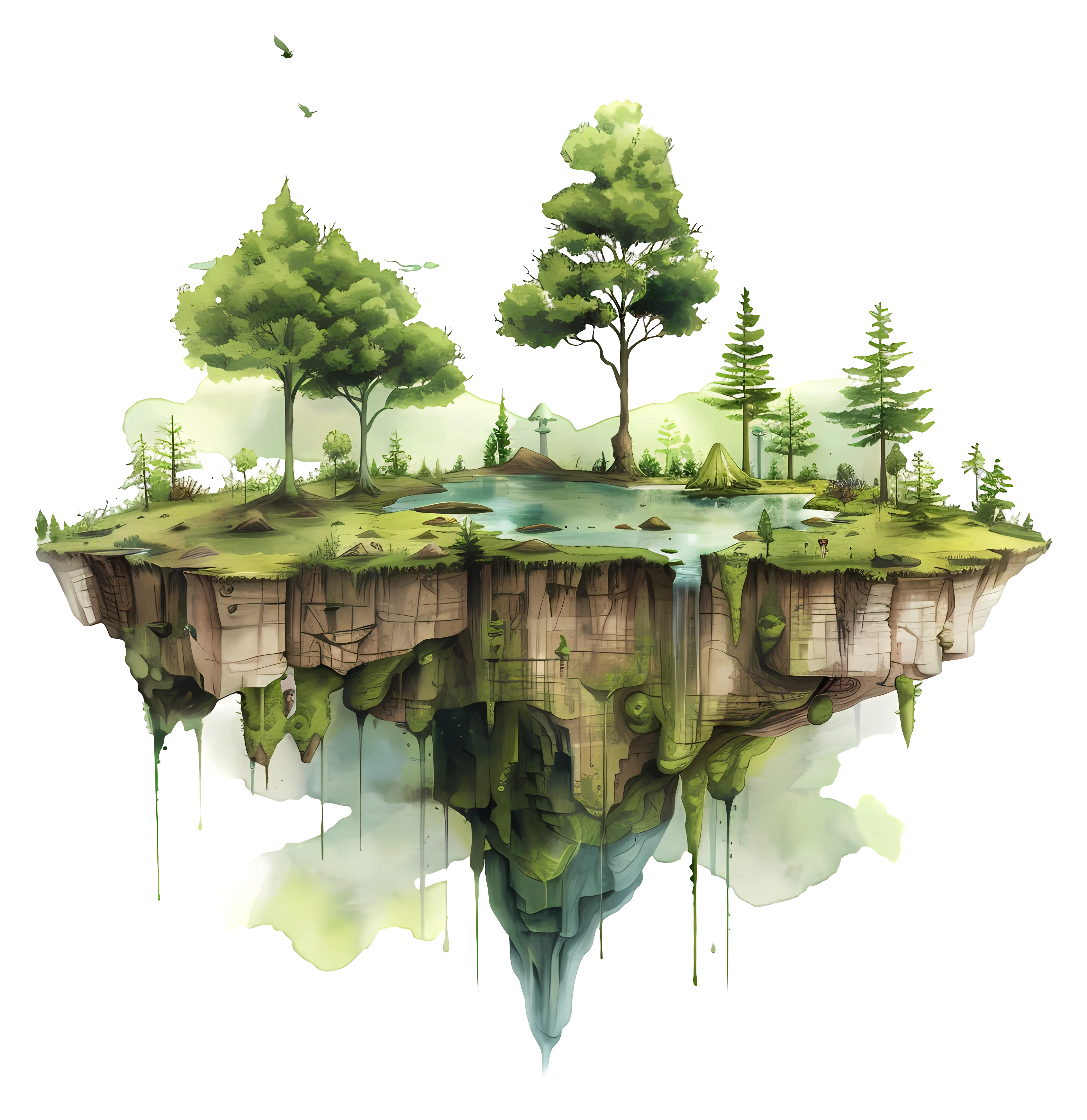 Surreal Floating Island with Trees