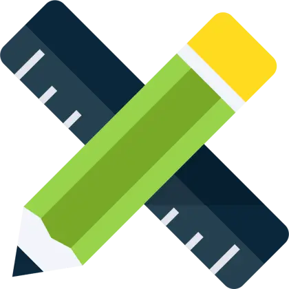 Pencil and Ruler in Flat Cartoon Style