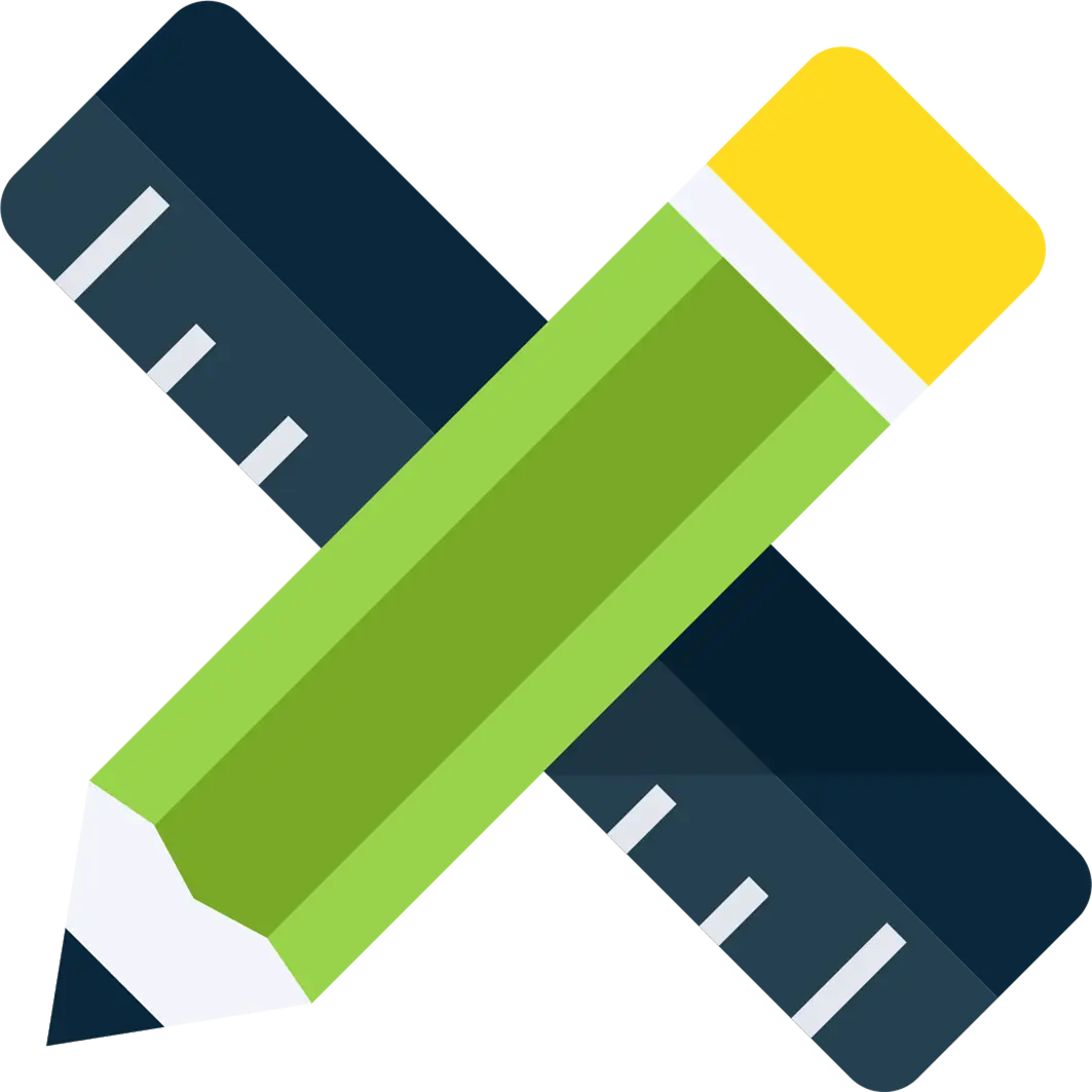 Pencil and Ruler in Flat Cartoon Style