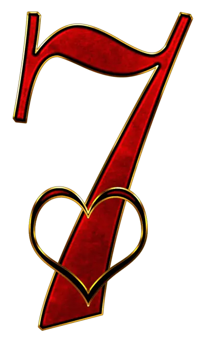 Red Number Seven with Heart