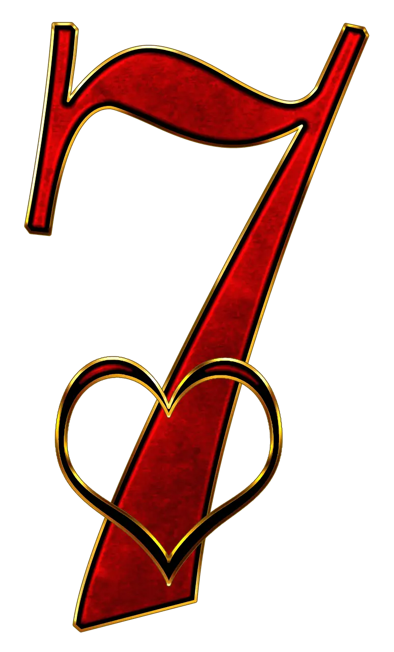 Red Number Seven with Heart