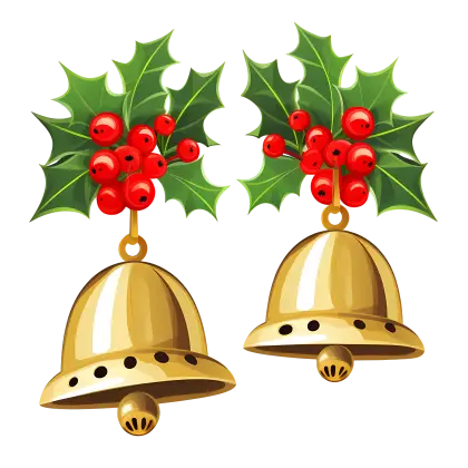 Golden Christmas Bells with Holly Wreath