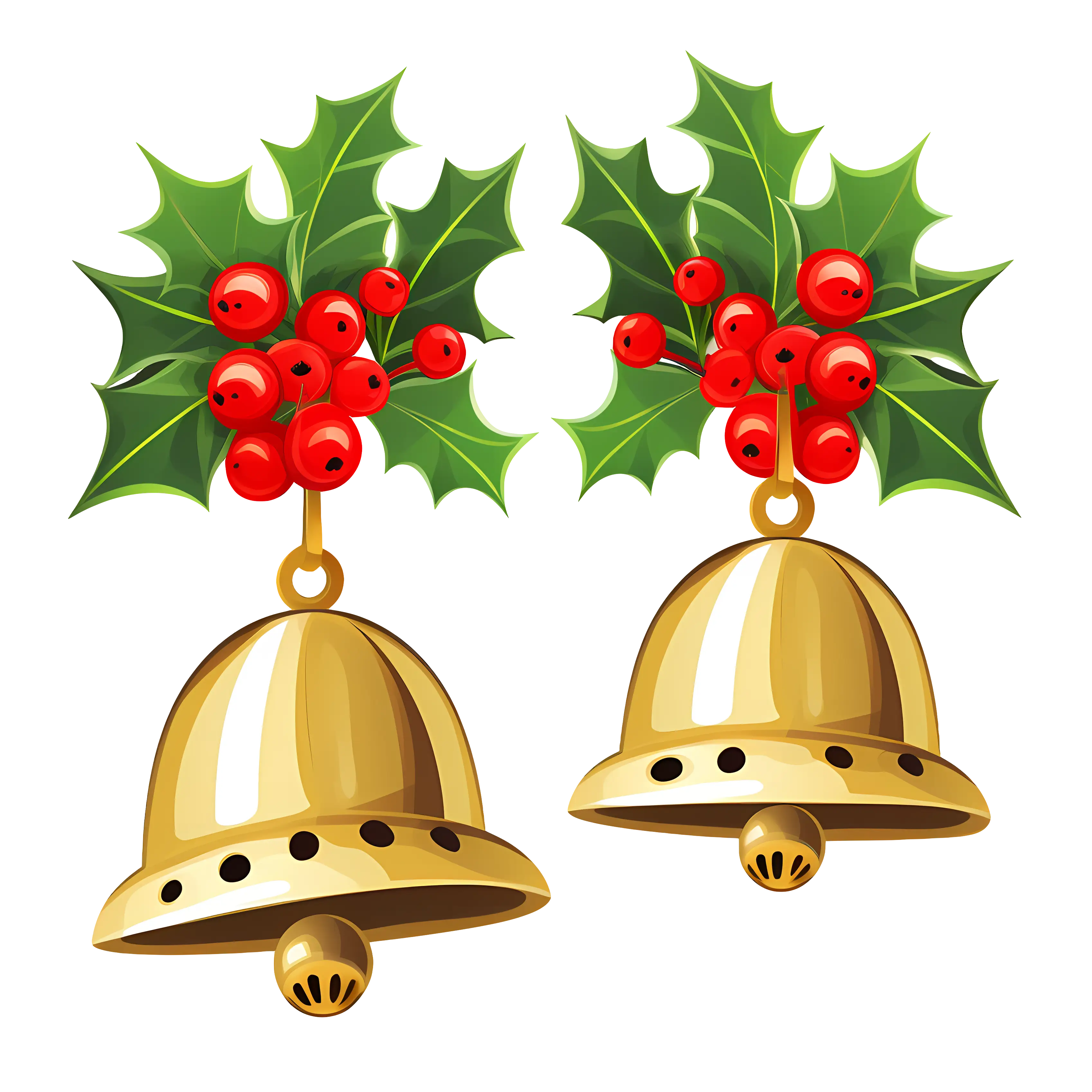 Golden Christmas Bells with Holly Wreath