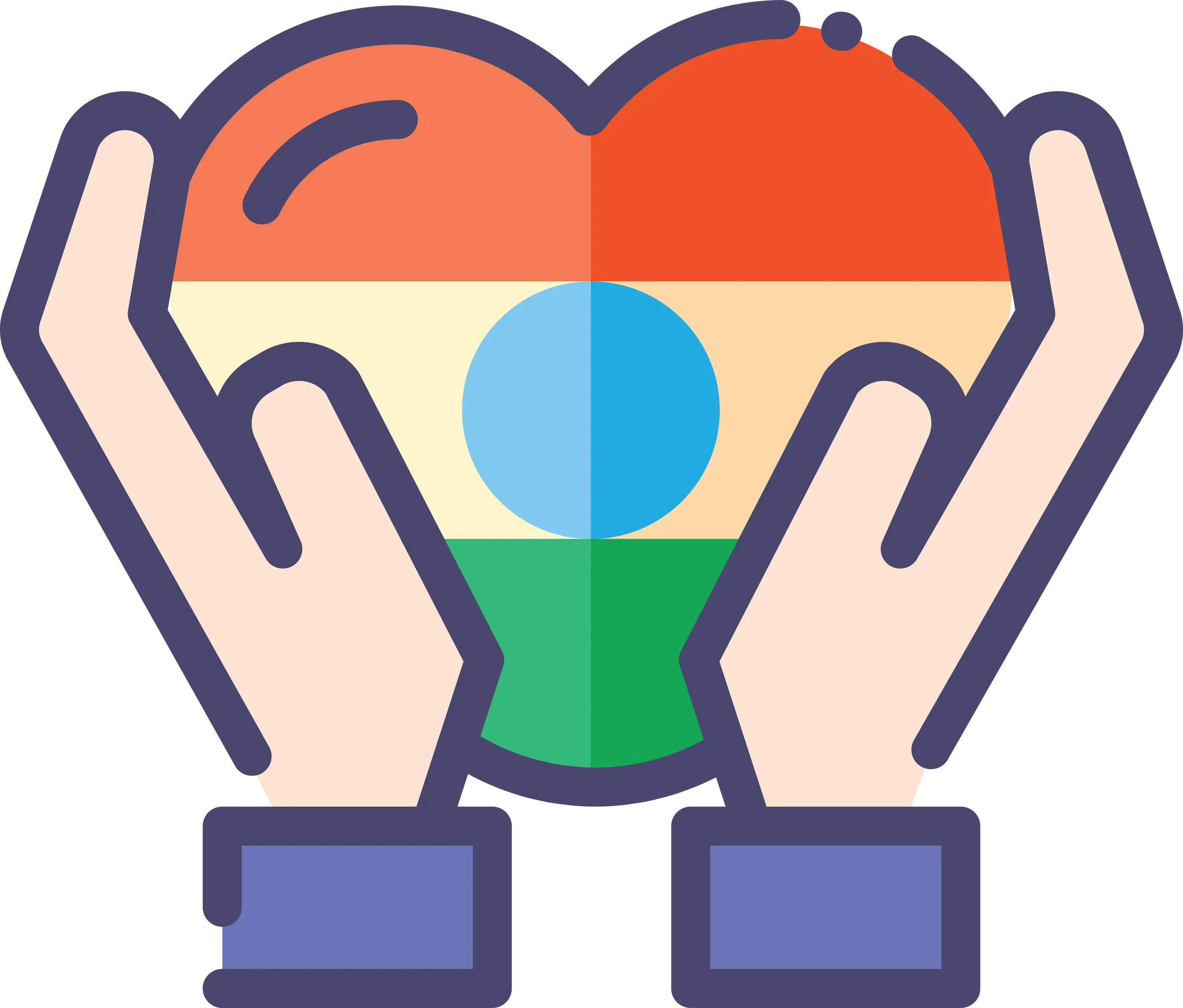 Hands Holding Heart in Flat Cartoon Style